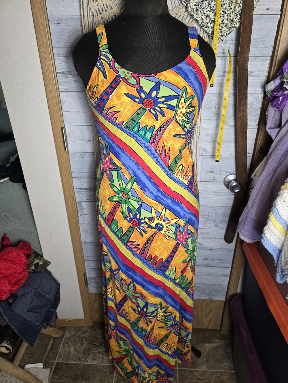 Vtg 90's Tropical Print Maxi Slip Dress Hawaiian Tropical Beach Resortwear